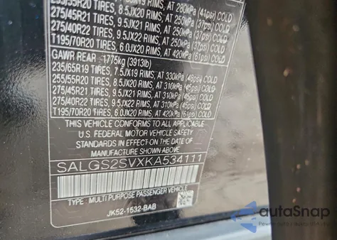 2019 Land Rover Range Rover Hse z USA, uszkodzony, nr VIN SALGS2SVXKA534111